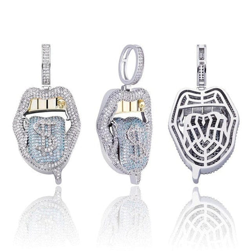 VVS Jewelry $$$ Micropaved Lip Pendant Necklace