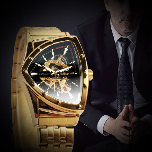 VVS Jewelry Military Triangle Skeleton Mechanical Watch