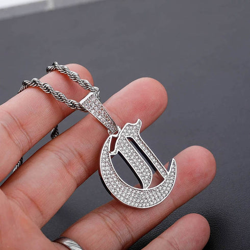 VVS Jewelry Old English Initial Pendant Necklace