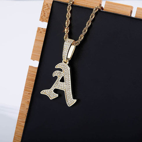 VVS Jewelry Old English Initial Pendant Necklace