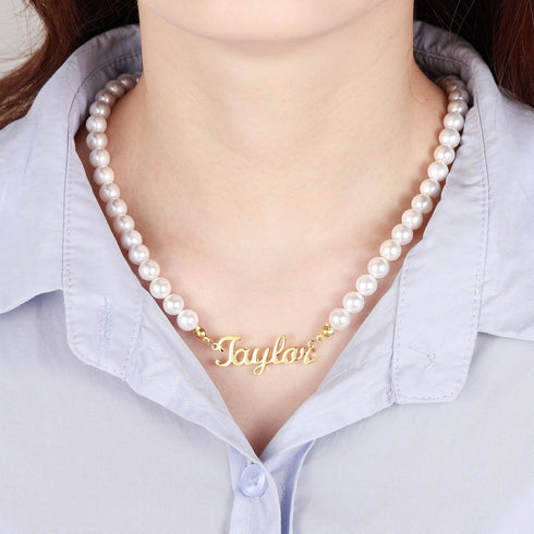 VVS Jewelry Pearl Custom Cursive Name Chain