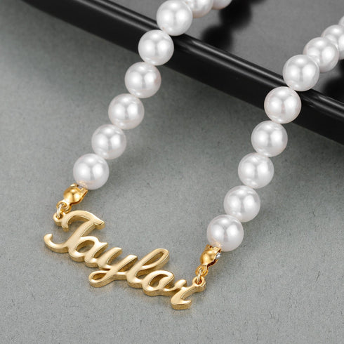 VVS Jewelry Pearl Custom Cursive Name Chain