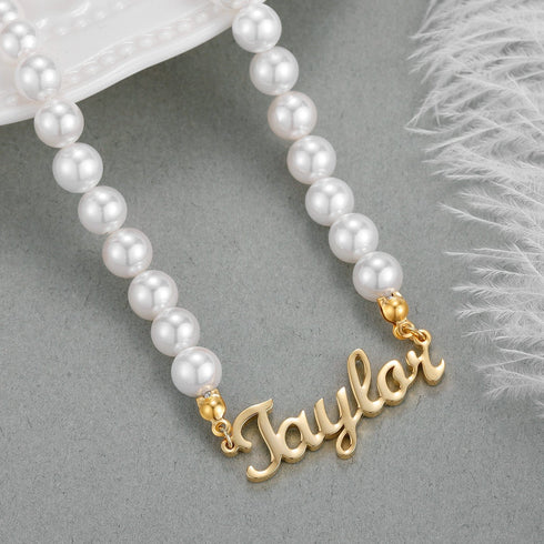 VVS Jewelry Pearl Custom Cursive Name Chain