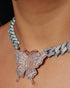 VVS Jewelry Pink Silver Butterfly Miami Cuban Choker