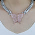 VVS Jewelry Pink Silver Butterfly Miami Cuban Choker
