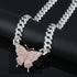 VVS Jewelry Pink Silver Butterfly Miami Cuban Choker