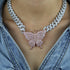 VVS Jewelry Pink Silver Butterfly Miami Cuban Choker