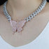 VVS Jewelry Pink Silver Butterfly Miami Cuban Choker