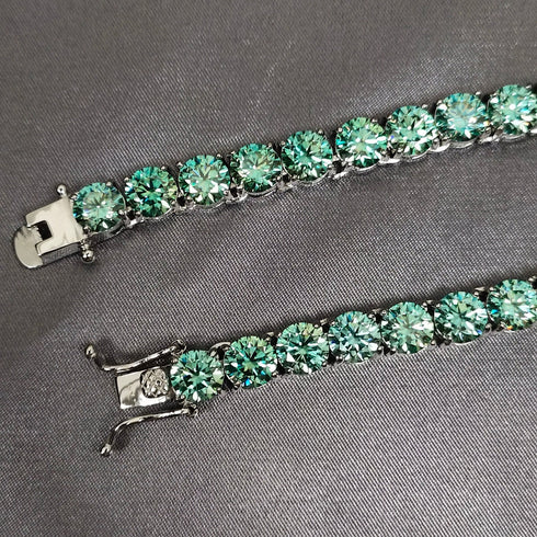 VVS Jewelry Rare Blue/Green 925 Sterling Silver Moissanite Tennis Chain