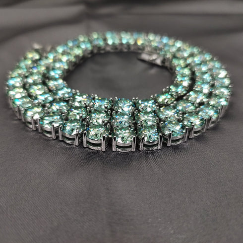 VVS Jewelry Rare Blue/Green 925 Sterling Silver Moissanite Tennis Chain
