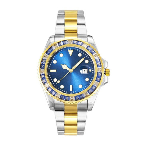 VVS Jewelry Rollie Style Iced Gem Dial Two-Tone Watch