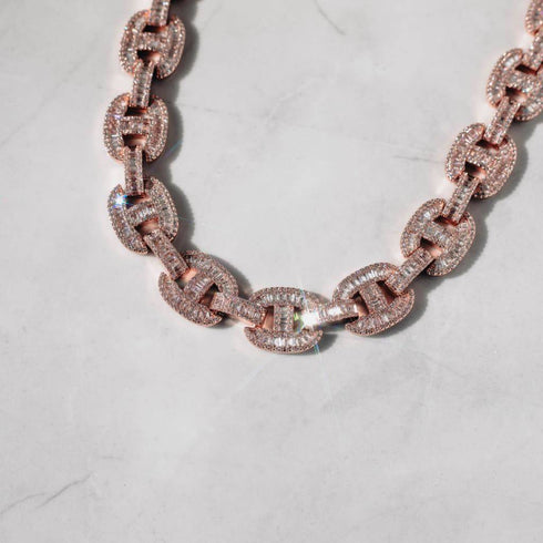 VVS Jewelry Rose Gold15mm Moissanite Mariner Link Chain