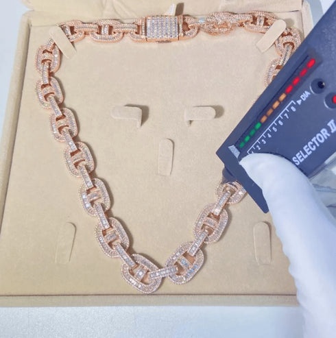 VVS Jewelry Rose Gold15mm Moissanite Mariner Link Chain