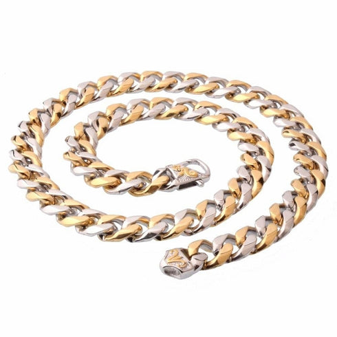 VVS Jewelry Stainless Steel Two-tone Curb Cuban Chain + FREE bracelet