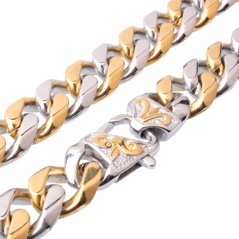 VVS Jewelry Stainless Steel Two-tone Curb Cuban Chain + FREE bracelet