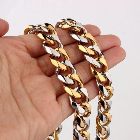 Stainless Steel Two-tone Curb Cuban Chain + FREE bracelet - BOGO