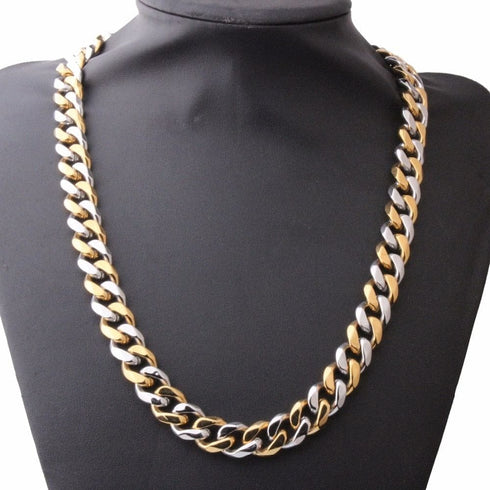 VVS Jewelry Stainless Steel Two-tone Curb Cuban Chain + FREE bracelet