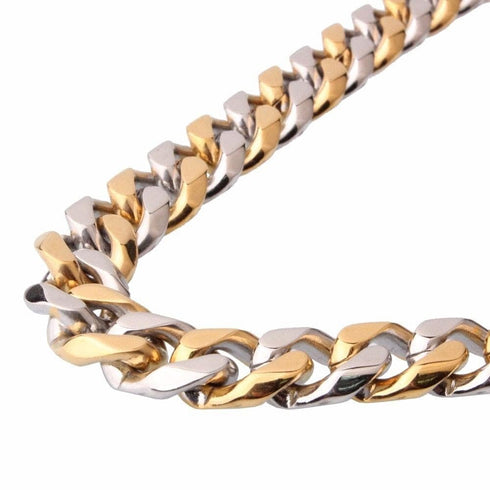 VVS Jewelry Stainless Steel Two-tone Curb Cuban Chain + FREE bracelet