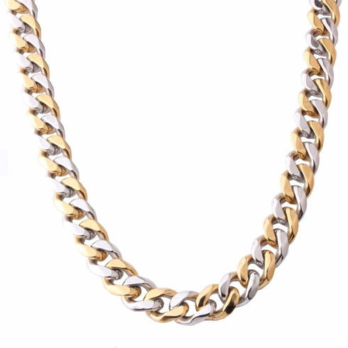 VVS Jewelry Stainless Steel Two-tone Curb Cuban Chain + FREE bracelet