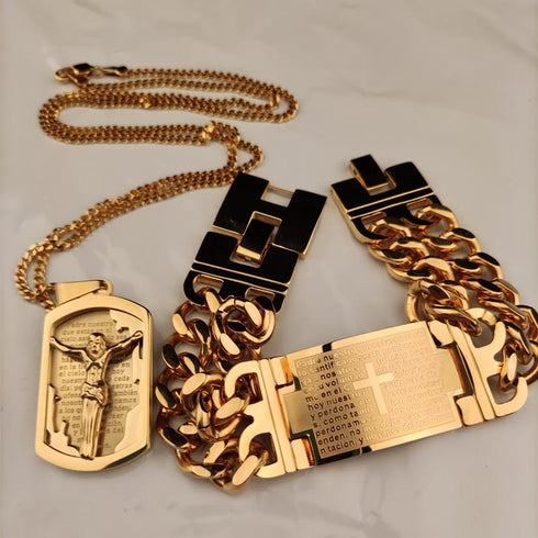 VVS Jewelry Thicc Jesus Cuban Bracelet + Crucifix Chain Pendant Bundle