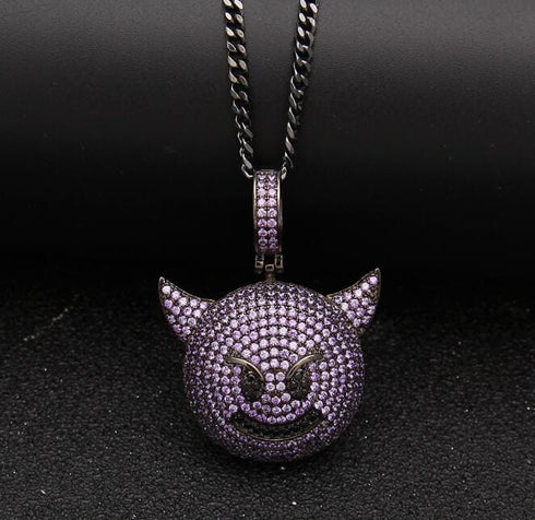 VVS Jewerly Iced Purple Devil Emoji Necklace