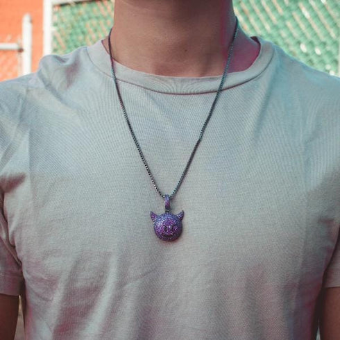 VVS Jewerly Iced Purple Devil Emoji Necklace