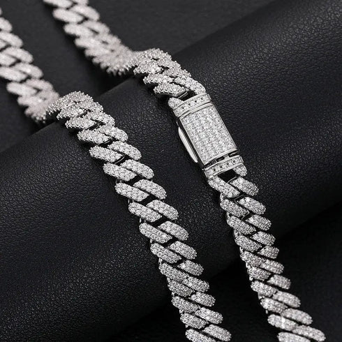 9mm VVS Moissanite Diamond 925 Sterling Silver Vermeil Cuban Chain