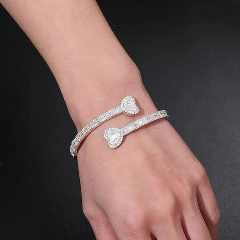 VVS Moissanite Heart Baguette S925 Sterling Silver Bangle