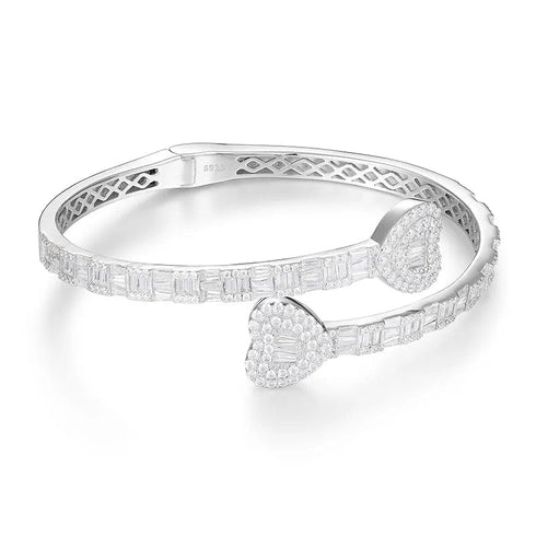 VVS Moissanite Heart Baguette S925 Sterling Silver Bangle