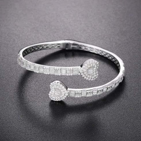 VVS Moissanite Heart Baguette S925 Sterling Silver Bangle