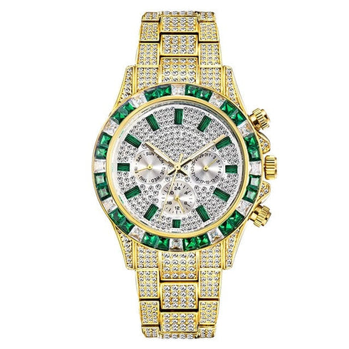 VVS Jewelry Two-Tone Green Iced Out Watch