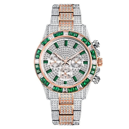 VVS Jewelry Two-Tone Green Iced Out Watch