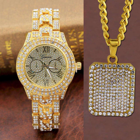Timekeeper Bling Watch + Pendant Set