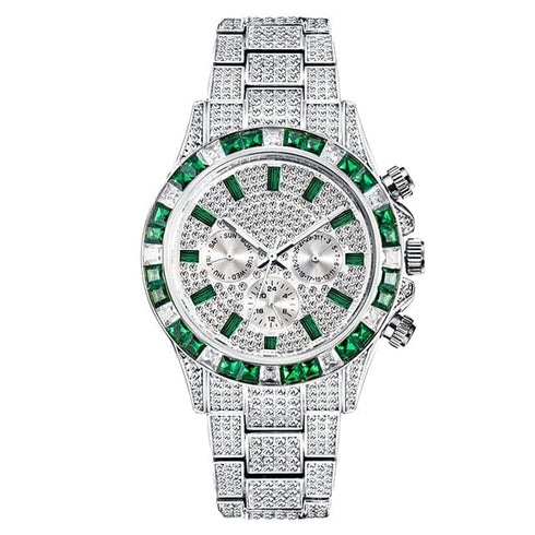 VVS Jewelry Two-Tone Green Iced Out Watch
