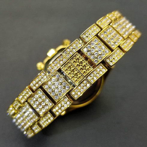 VVS Jewelry Two-Tone Green Iced Out Watch