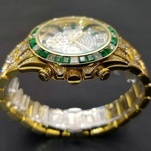 VVS Jewelry Two-Tone Green Iced Out Watch