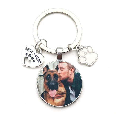 Custom Photo Keychain with Paw Pendant