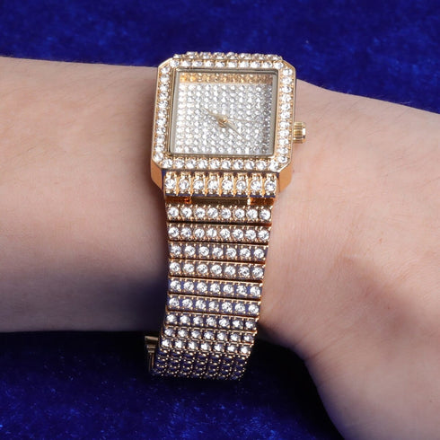 Women's Fully Iced Square Bling Watch