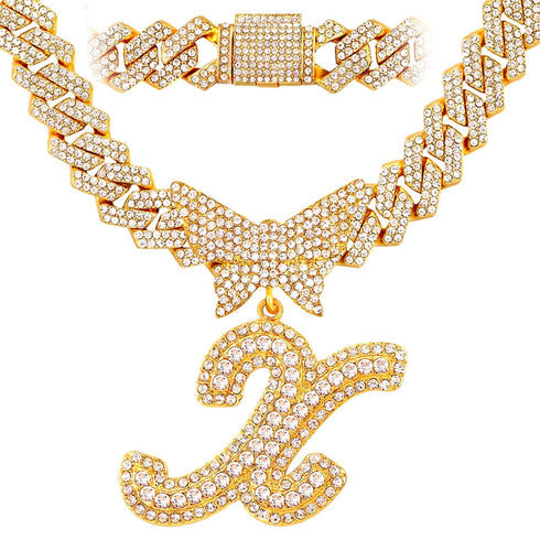 Bling Butterfly Letter Cuban Link Chain