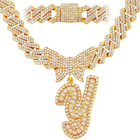 Bling Butterfly Letter Cuban Link Chain