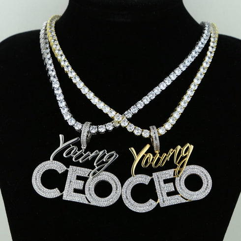 Young CEO Two Tone Iced Pendant Necklace