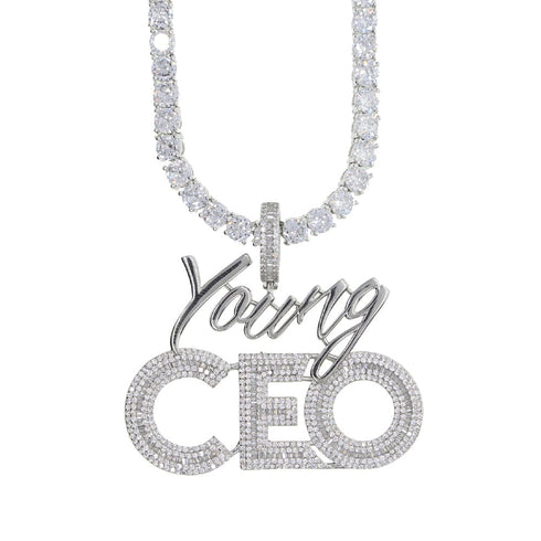 Young CEO Two Tone Iced Pendant Necklace
