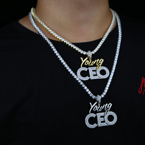 Young CEO Two Tone Iced Pendant Necklace