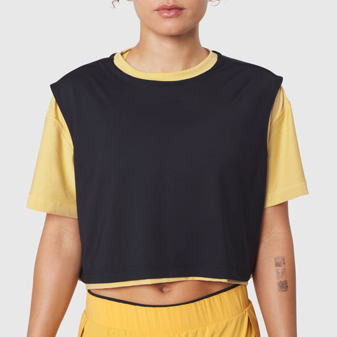 W082. SUPIMA® Ice-Skin™ Reversible Crop Tee - Amber/Black
