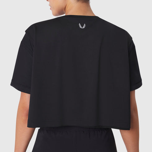 W082. SUPIMA® Ice-Skin™ Reversible Crop Tee - Black/Black