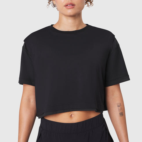 W082. SUPIMA® Ice-Skin™ Reversible Crop Tee - Black/Black