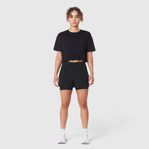 W082. SUPIMA® Ice-Skin™ Reversible Crop Tee - Black/Black