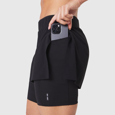 W087. Aerotex™ Side Split Liner Short - Black