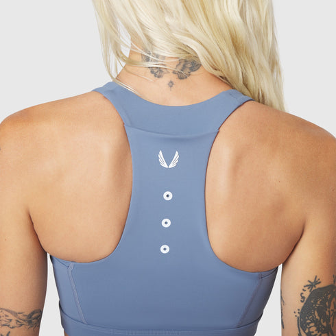 W096. LYCRA® ADAPTIV Racerback Sports Bra - Slate Blue