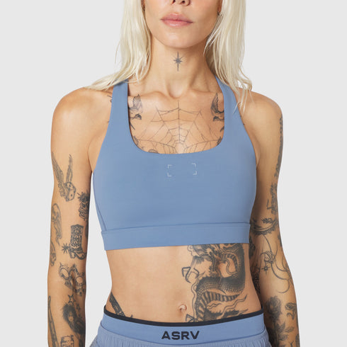 W096. LYCRA® ADAPTIV Racerback Sports Bra - Slate Blue